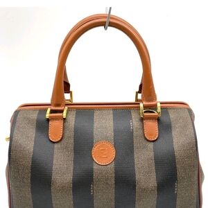 Auth Fendi Pecan Pattern PVC Leather Brown Boston Bag